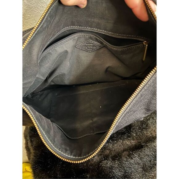 FOSSIL Black Leather Zip Hobo Shoulder Bag Front Double Buckle Flap Pocket - Picture 5 of 5